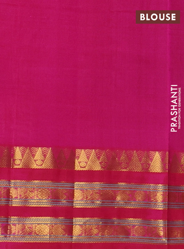 Silk cotton saree bottle green and pink with allover small checked pattern and temple design rettapet zari korvai border