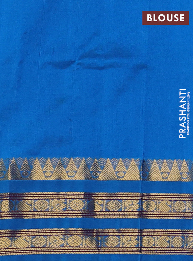 Silk cotton saree blue and teal blue with allover small checked pattern and temple design rettapet zari korvai border