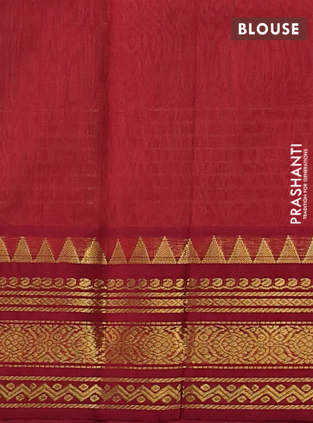 Silk cotton saree sandal and maroon with allover zari checked pattern and zari woven korvai border
