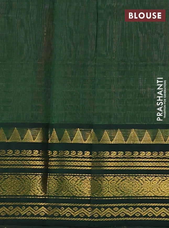 Silk cotton saree sandal and green with allover zari checked pattern and zari woven korvai border