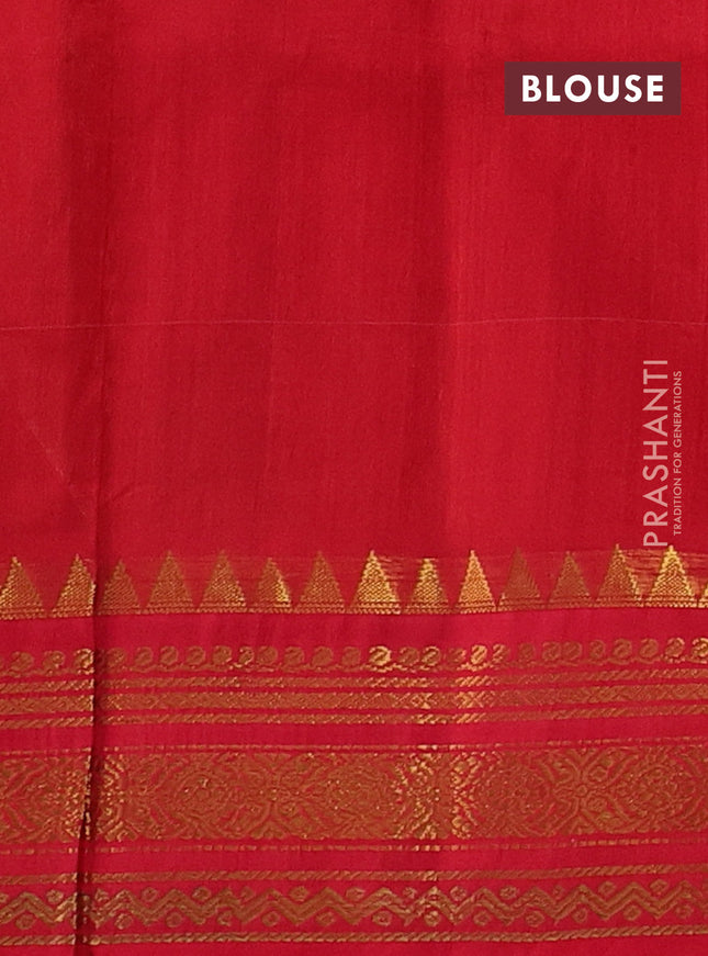 Silk cotton saree sandal and red with zari checked pattern and zari woven korvai border