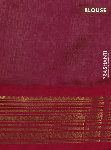 Silk cotton saree light green and pink with allover zari checked pattern and zari woven korvai border