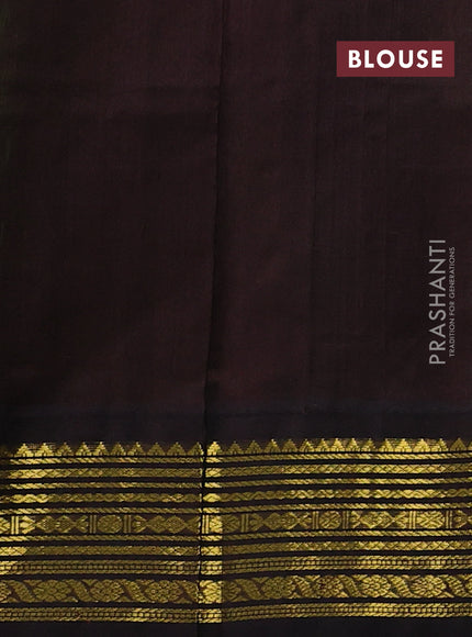 Silk cotton saree light green and deep coffee brown with allover zari checked pattern and zari woven korvai border
