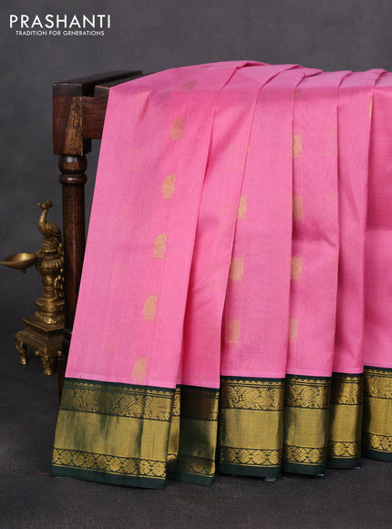 Kuppadam silk cotton saree light pink and dark green with zari woven buttas and zari woven border
