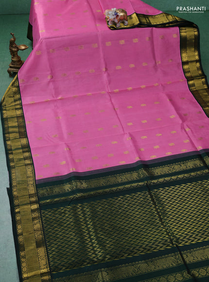 Kuppadam silk cotton saree light pink and dark green with zari woven buttas and zari woven border