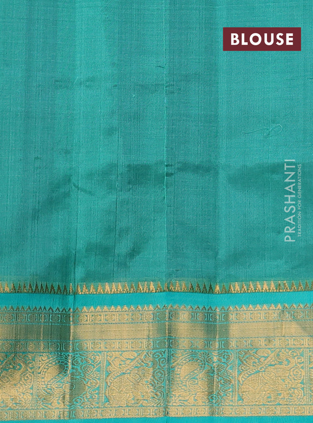 Kuppadam silk cotton saree violet and teal green with allover zari checks & lakshadeepam weaves and zari woven border