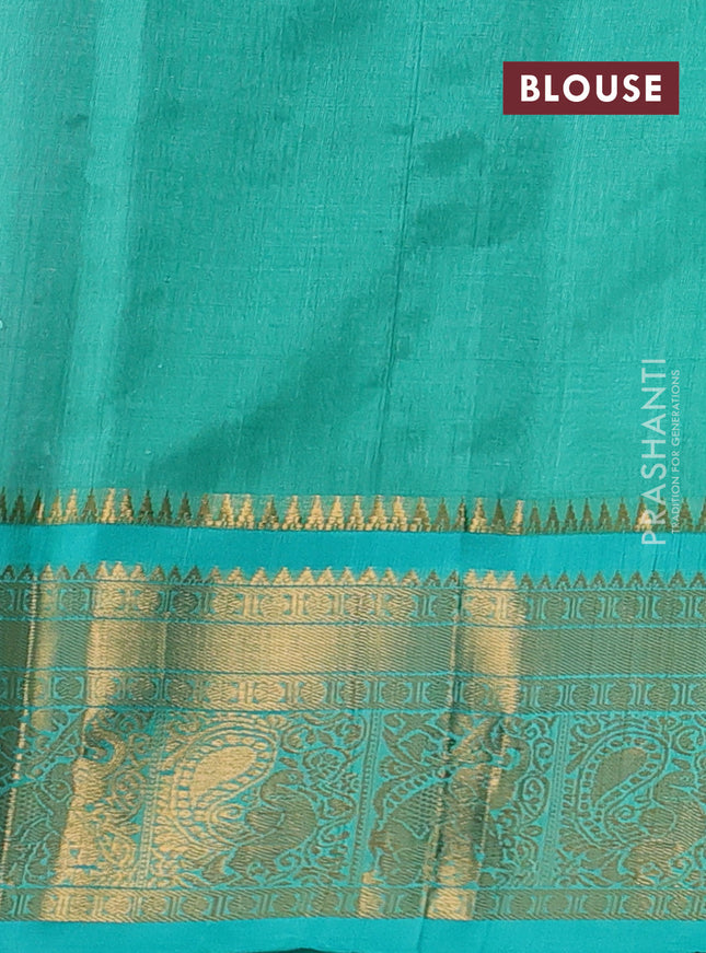 Kuppadam silk cotton saree purple and teal blue with allover zari checks & lakshadeepam weaves and zari woven border