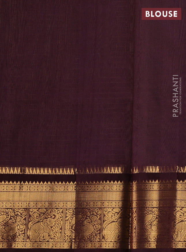 Kuppadam silk cotton saree sandal and deep maroon with allover zari checks & lakshadeepam weaves and zari woven border