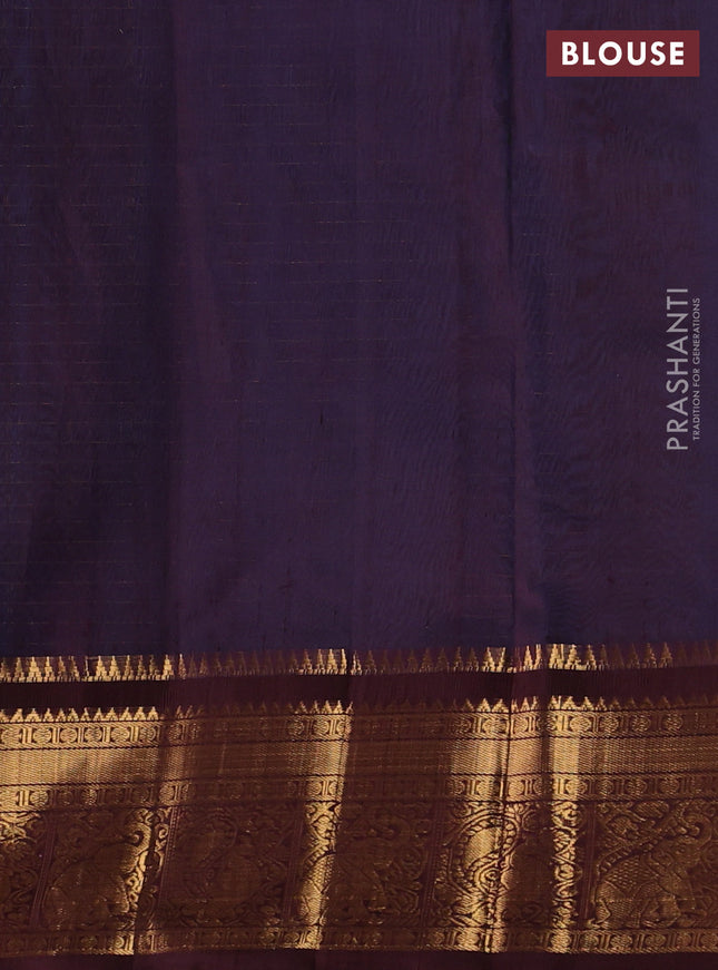 Kuppadam silk cotton saree cs blue and deep maroon with allover zari checks & lakshadeepam weaves and zari woven border