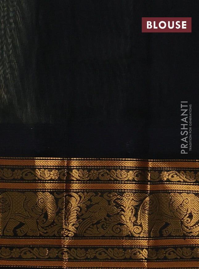 Kuppadam silk cotton saree pista green and black with allover zari weaves & buttas with temple design zari woven border