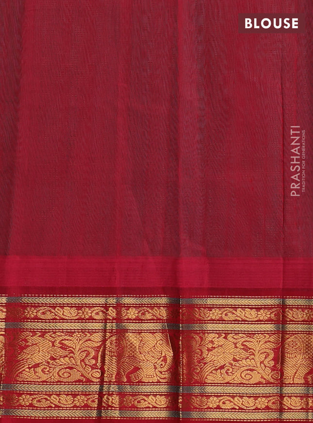 Kuppadam silk cotton saree teal green and red with allover zari weaves & buttas with temple design zari woven border