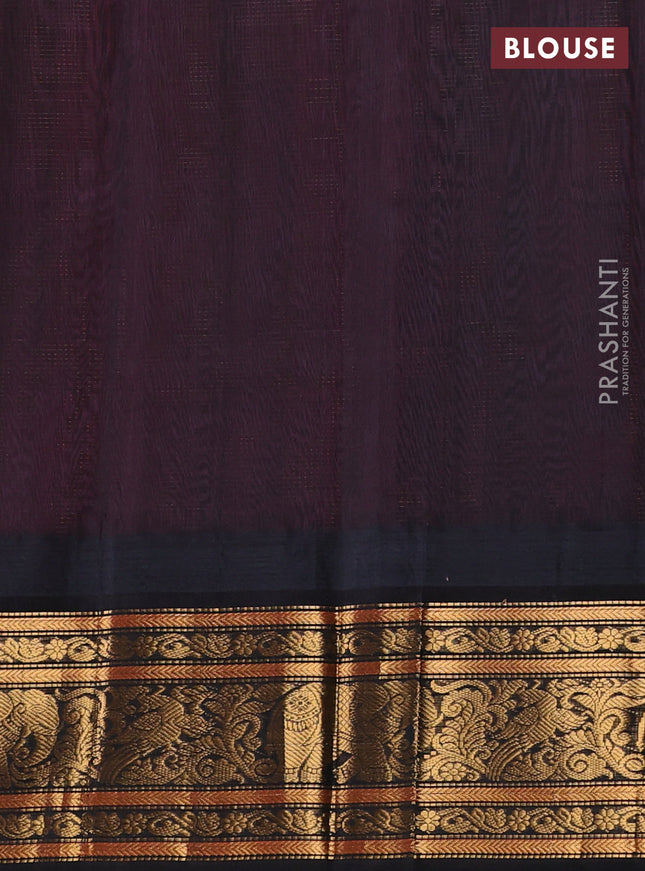 Kuppadam silk cotton saree peach pink and black with allover zari weaves & buttas with temple design zari woven border