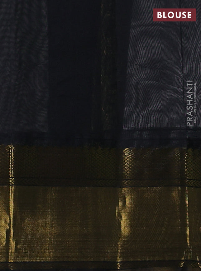 Kuppadam silk cotton saree grey and black with plain body and zari woven border