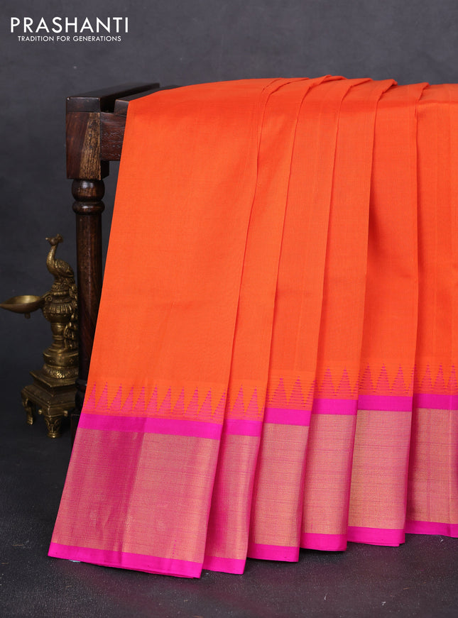 Kuppadam silk cotton saree orange and pink with plain body and zari woven border