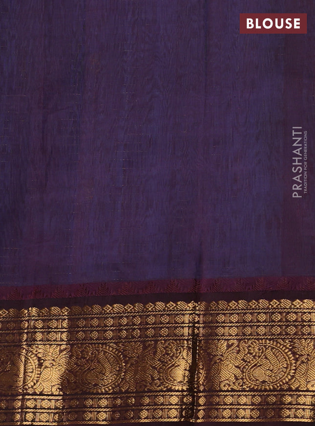 Kuppadam silk cotton saree cs blue and wine shade with allover zari checked pattern and zari woven border
