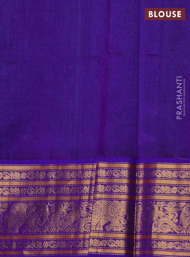 Kuppadam silk cotton saree cs blue and blue with allover zari checked pattern and long zari woven border