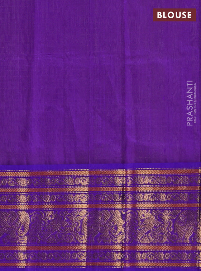 Kuppadam silk cotton saree beige and violet with allover zari checked pattern and long zari woven border