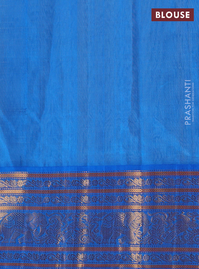 Kuppadam silk cotton saree off white and cs blue with allover zari checked pattern and long zari woven border