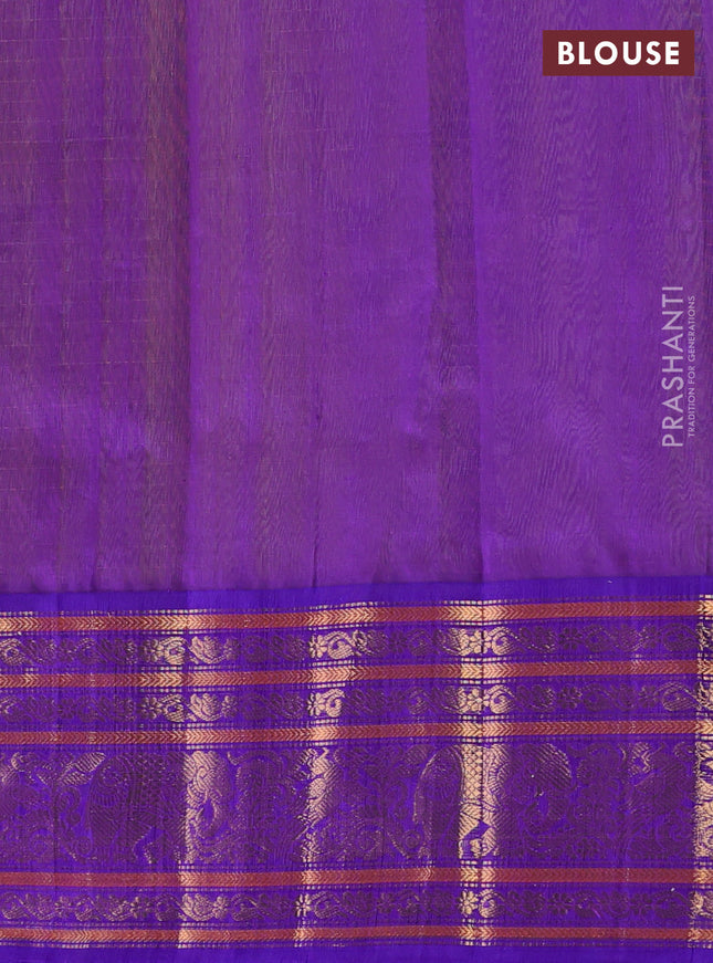 Kuppadam silk cotton saree yellow and violet with allover zari checked pattern and long zari woven border