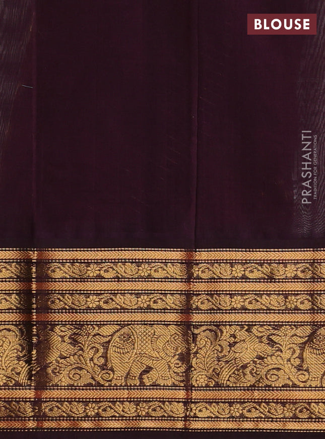 Kuppadam silk cotton saree off white and coffee brown with allover zari checked pattern and long zari woven border