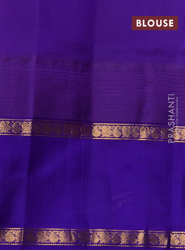 Kuppadam silk cotton saree peach pink and blue with allover small checked pattern and temple design zari annam butta border