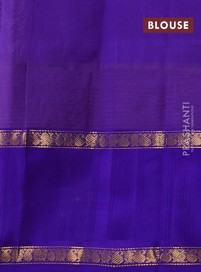 Kuppadam silk cotton saree sandal and blue with allover small checked pattern and temple design zari annam butta border