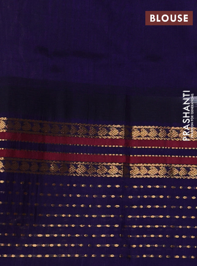 Kuppadam silk cotton saree off white and blue with zari checks & buttas and temple design zari woven border