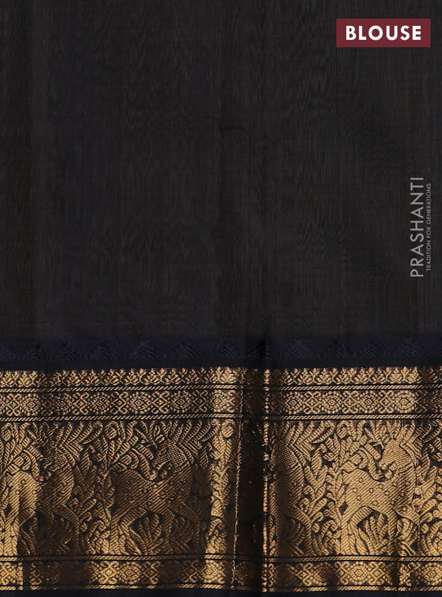 Kuppadam silk cotton saree sandal and black with allover small checked pattern and long zari woven border