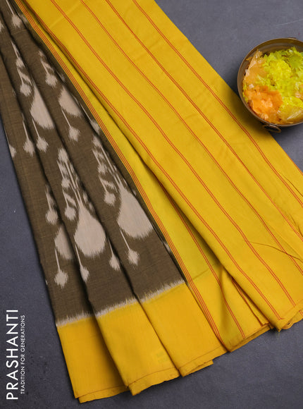 Ikat cotton saree sap green and yellow with allover ikat weaves and simple border