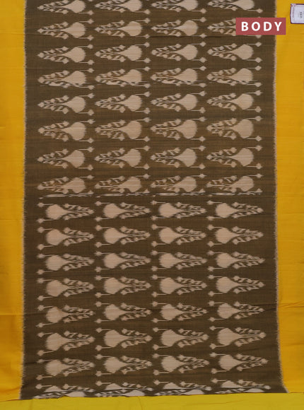 Ikat cotton saree sap green and yellow with allover ikat weaves and simple border