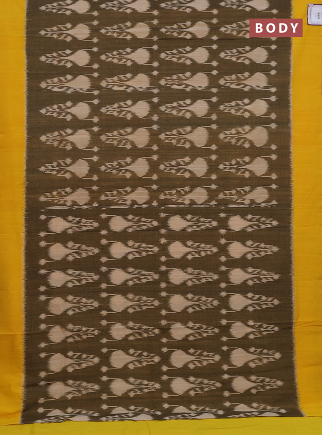 Ikat cotton saree sap green and yellow with allover ikat weaves and simple border
