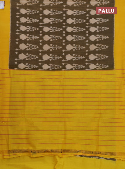 Ikat cotton saree sap green and yellow with allover ikat weaves and simple border