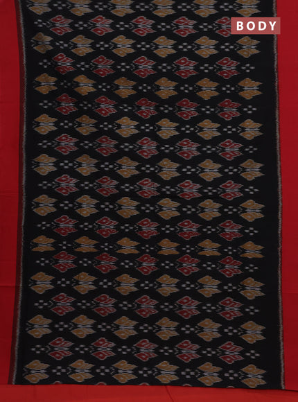Ikat cotton saree black and red with allover ikat weaves and simple border