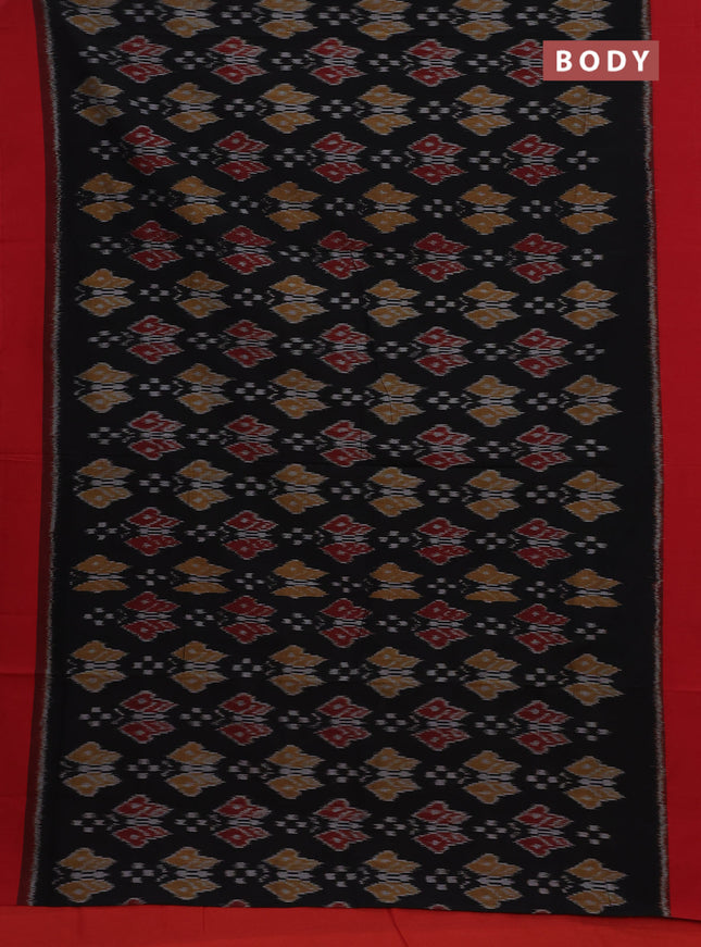 Ikat cotton saree black and red with allover ikat weaves and simple border
