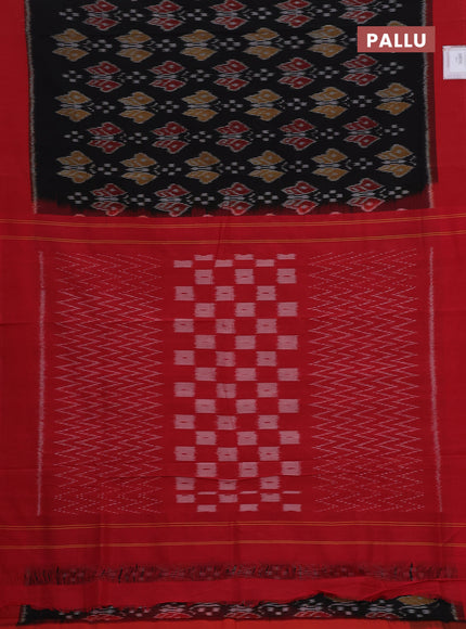 Ikat cotton saree black and red with allover ikat weaves and simple border