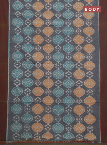 Ikat cotton saree grey and dual shade of orange with allover ikat weaves and simple border