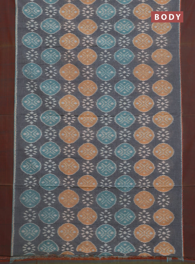 Ikat cotton saree grey and dual shade of orange with allover ikat weaves and simple border