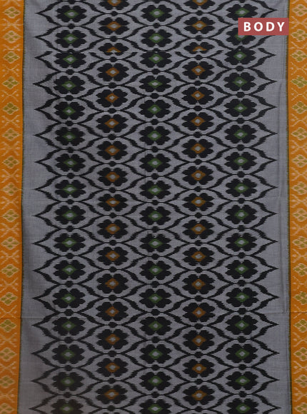 Ikat cotton saree grey and mustard yellow with allover ikat weaves and ikat woven border