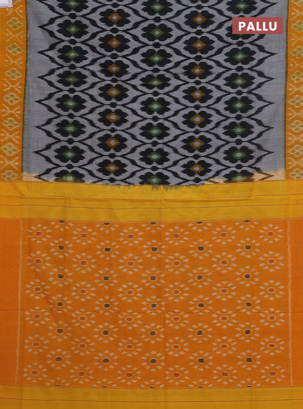 Ikat cotton saree grey and mustard yellow with allover ikat weaves and ikat woven border