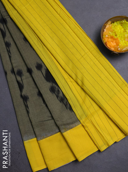 Ikat cotton saree sap green and yellow with allover ikat weaves and simple border