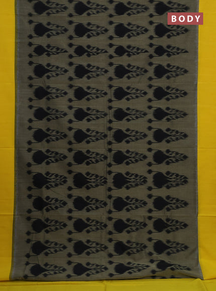Ikat cotton saree sap green and yellow with allover ikat weaves and simple border