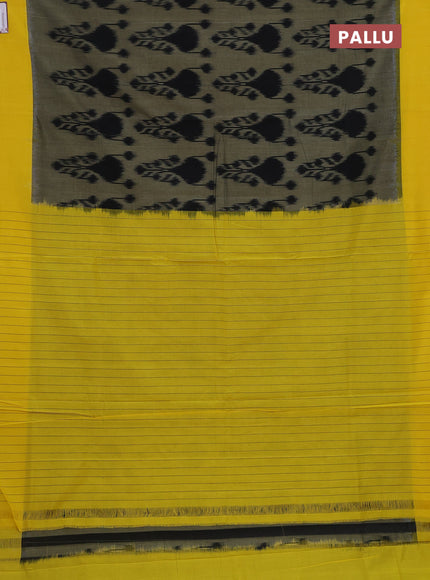 Ikat cotton saree sap green and yellow with allover ikat weaves and simple border