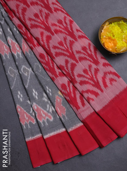 Ikat cotton saree grey and pink with allover ikat weaves and simple border