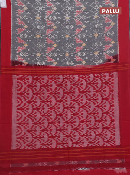 Ikat cotton saree grey and pink with allover ikat weaves and simple border