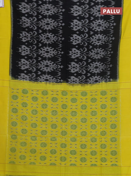Ikat cotton saree black and yellow with allover ikat weaves and simple border