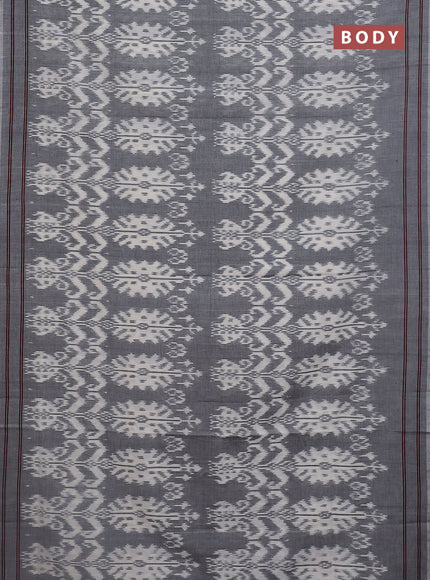 Ikat cotton saree grey and red with allover ikat weaves and simple border