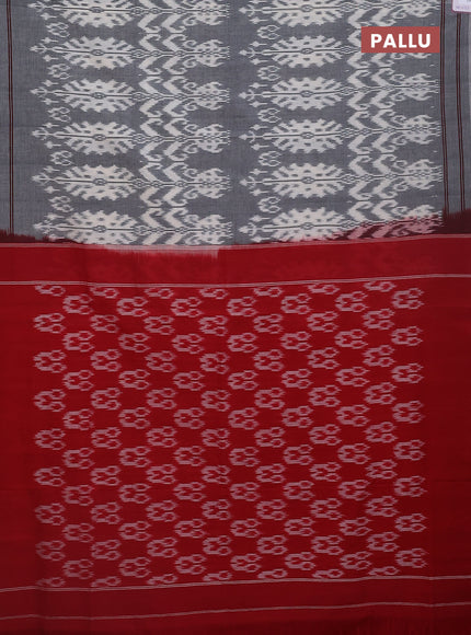 Ikat cotton saree grey and red with allover ikat weaves and simple border