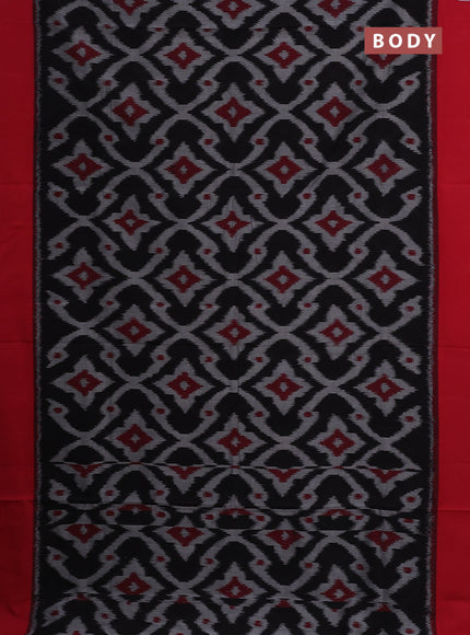 Ikat cotton saree black and red with allover ikat weaves and simple border