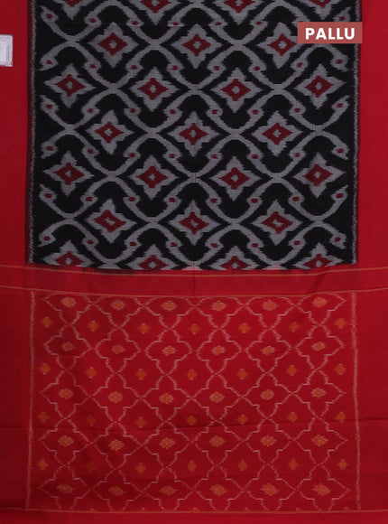 Ikat cotton saree black and red with allover ikat weaves and simple border
