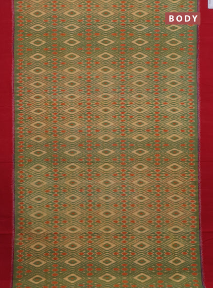 Ikat cotton saree sandal green and maroon with allover ikat weaves and simple border